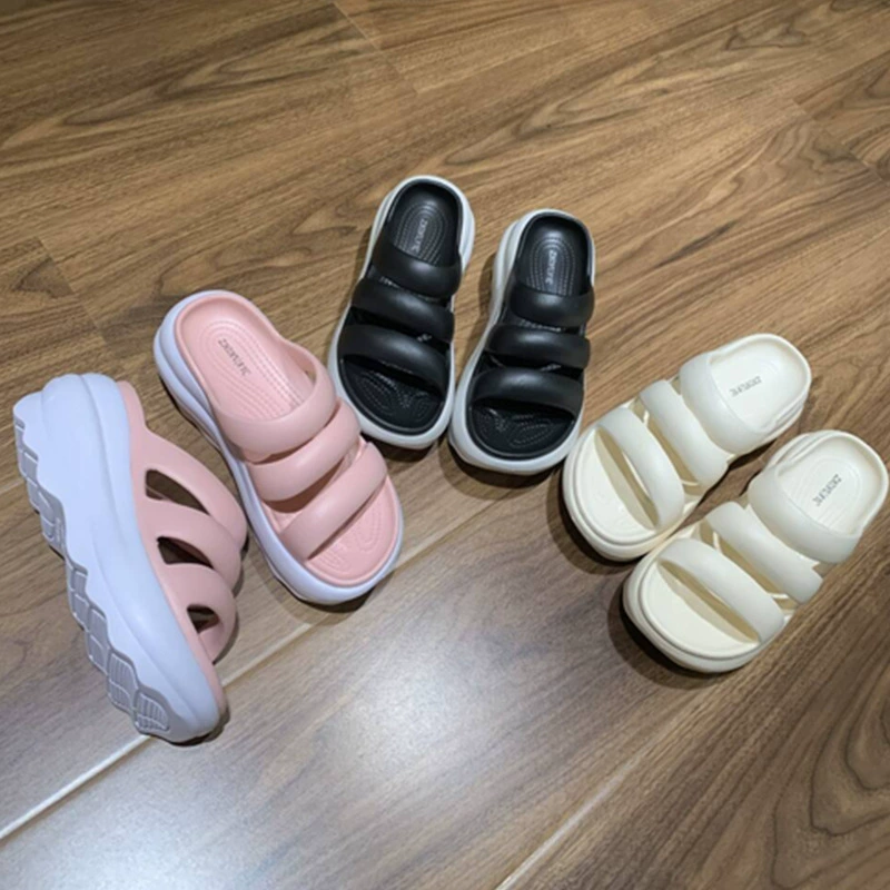 Летние трансграничные новые плоские сандалии на пляже туфли корейские плоские каблуки повседневные женские тапочки на толстой подошве