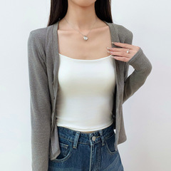 K2687严选针织开衫外套女春秋冬新款长袖上衣外搭高级感灰色外套