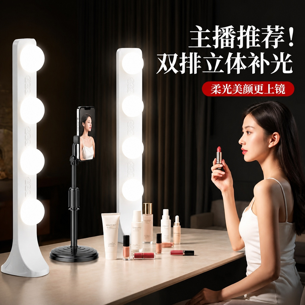 双排直播补光灯主播专用桌面排灯美颜面部灯柔光led打光拍照灯光