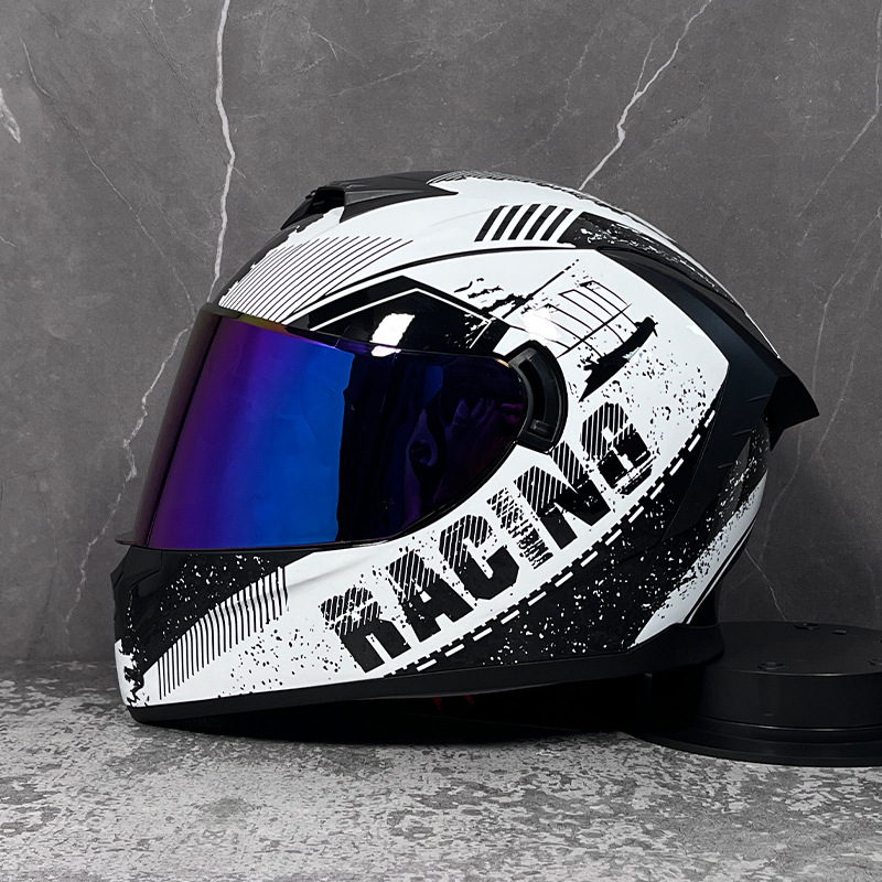 LVS casco de la motocicleta estándar nacional de los hombres y las mujeres del casco completo de doble lente de invierno motocicleta eléctrica Bluetooth cabeza Gris Cuatro Estaciones