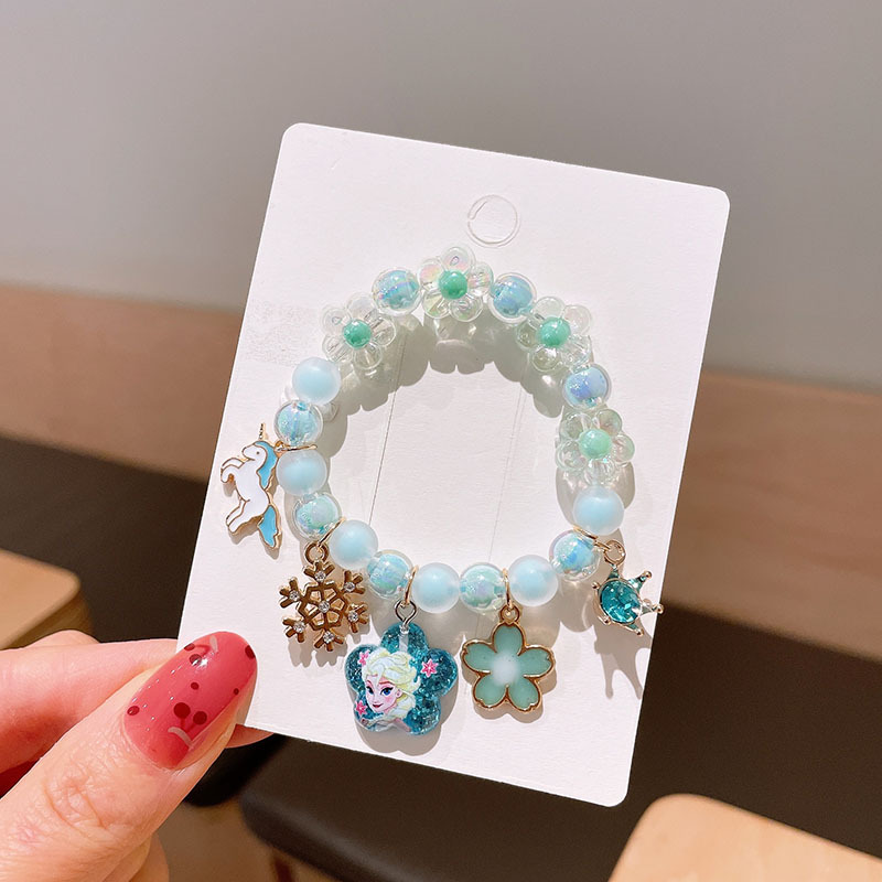 Pulsera de los niños de dibujos animados Mujer Princesa cuentas de vidrio Linda niña bebé pulsera estudiante joyería al por mayor