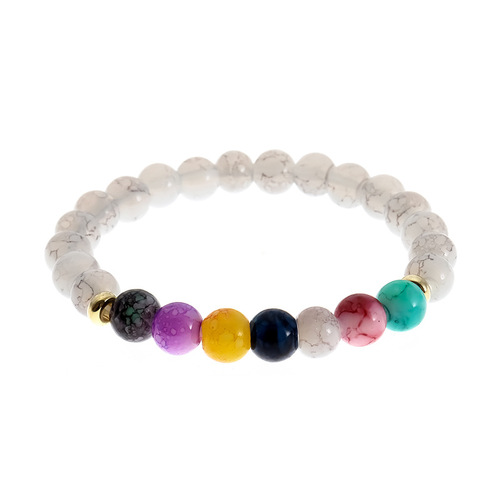 Longrui Hot-Selling European & American Style Jewelry: Natural Volcanic Stone Rainbow Bracelet with Agate Beads