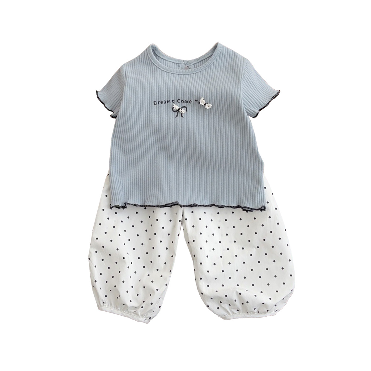 Traje de dobladillo de encaje de verano para bebés 2025 nuevo estilo para niños estilo occidental ocio para niñas traje delgado de dos piezas