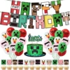 12 Minecraft Party Supplies [Flags + Cake Cards + Balloons]