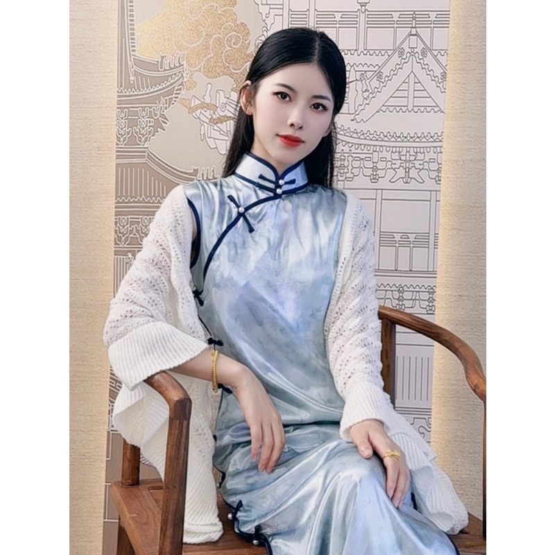 高端三角中式旗袍复古时尚披肩斗篷高档文艺贵妇针织森系洋气春秋|undefined