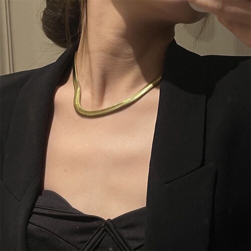 Japanese and Korean minimalist style street trendy silver snake necklace short men and women Korean version personality cold style clavicle chain couple