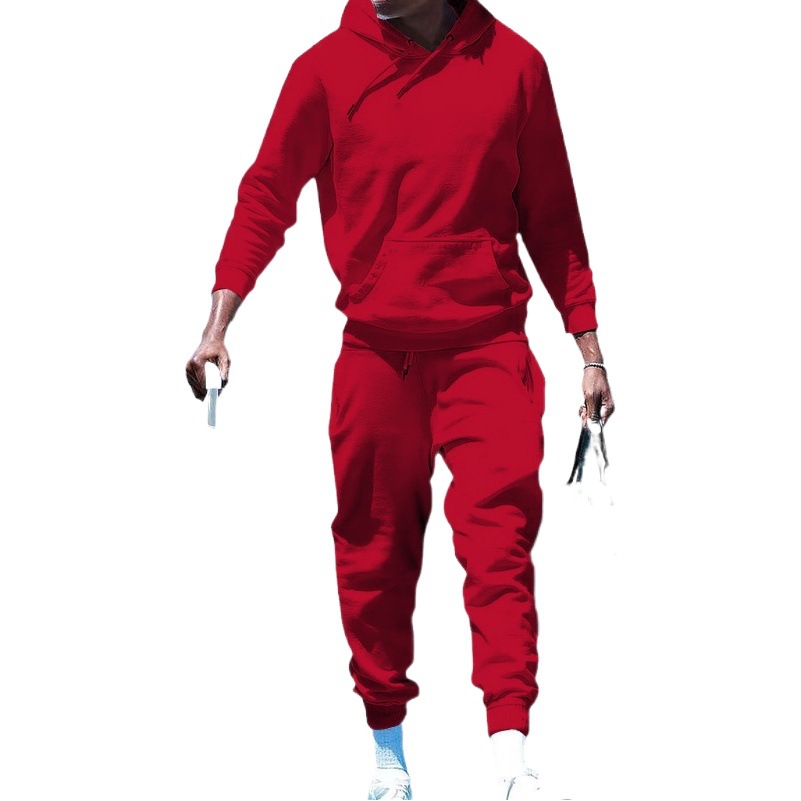 2023 estación independiente transfronteriza con capucha de lana forrada suéter de color sólido traje europeo y americano suelto casual de dos piezas ropa de hombre