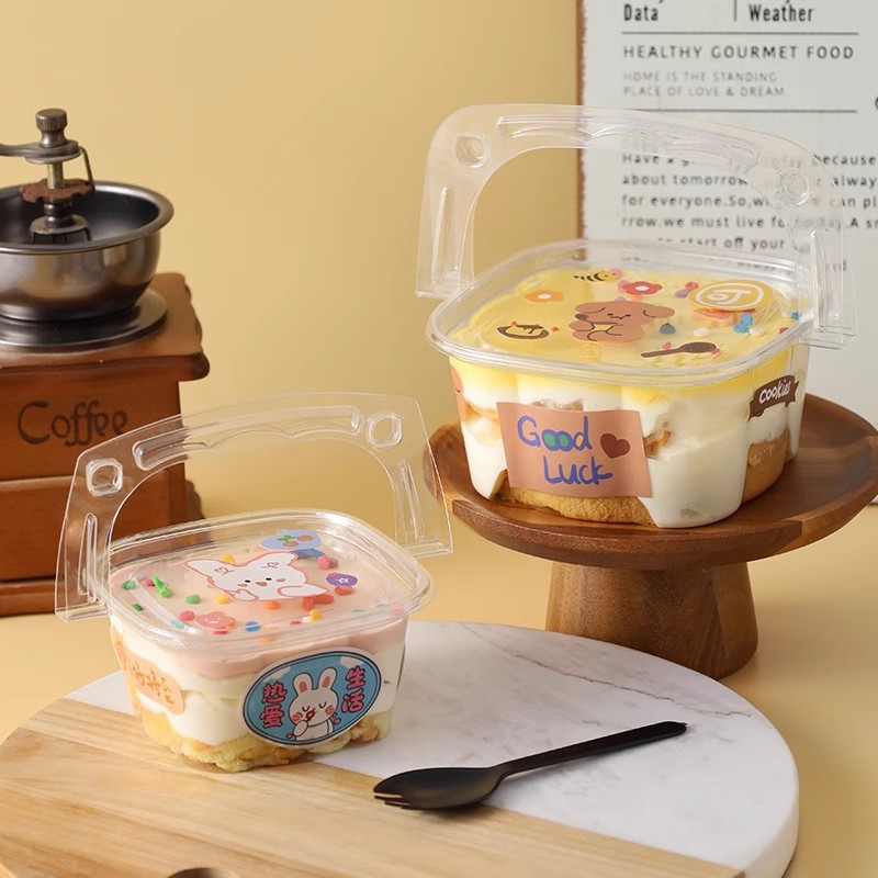 【整件】手提儿童花篮蛋糕包装盒透明提拉米苏豆乳千层冰粉打包盒