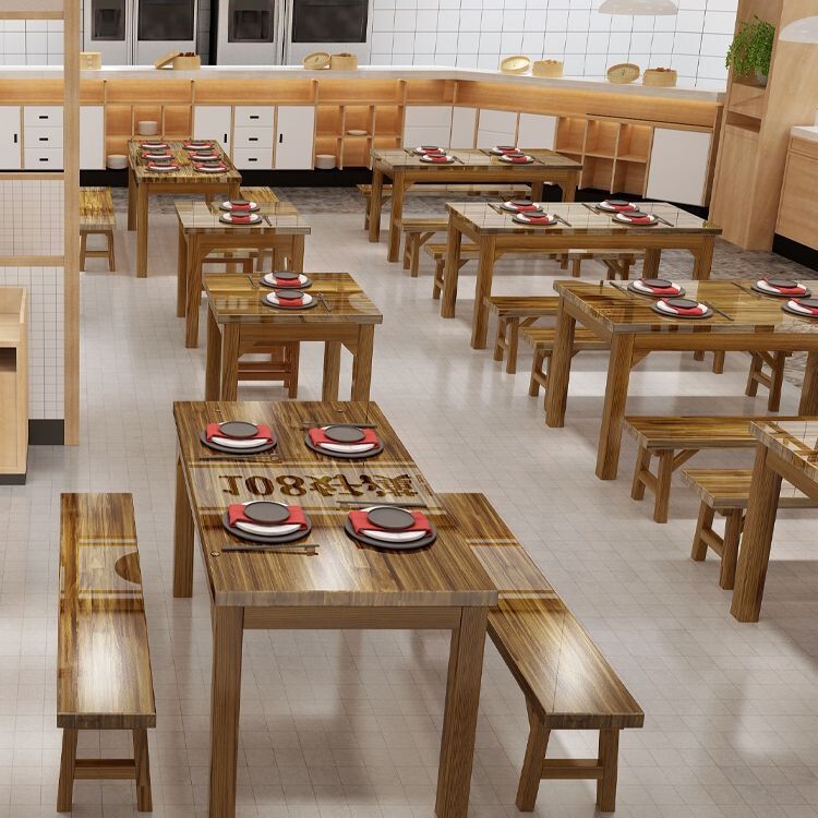 全实木快餐桌椅家用小户型面馆小吃店大排挡早餐桌椅组合长方形台|undefined