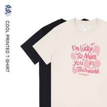 夏季纯棉230g潮牌T恤男小众设计字母印花圆领宽松百搭打底衫女ins