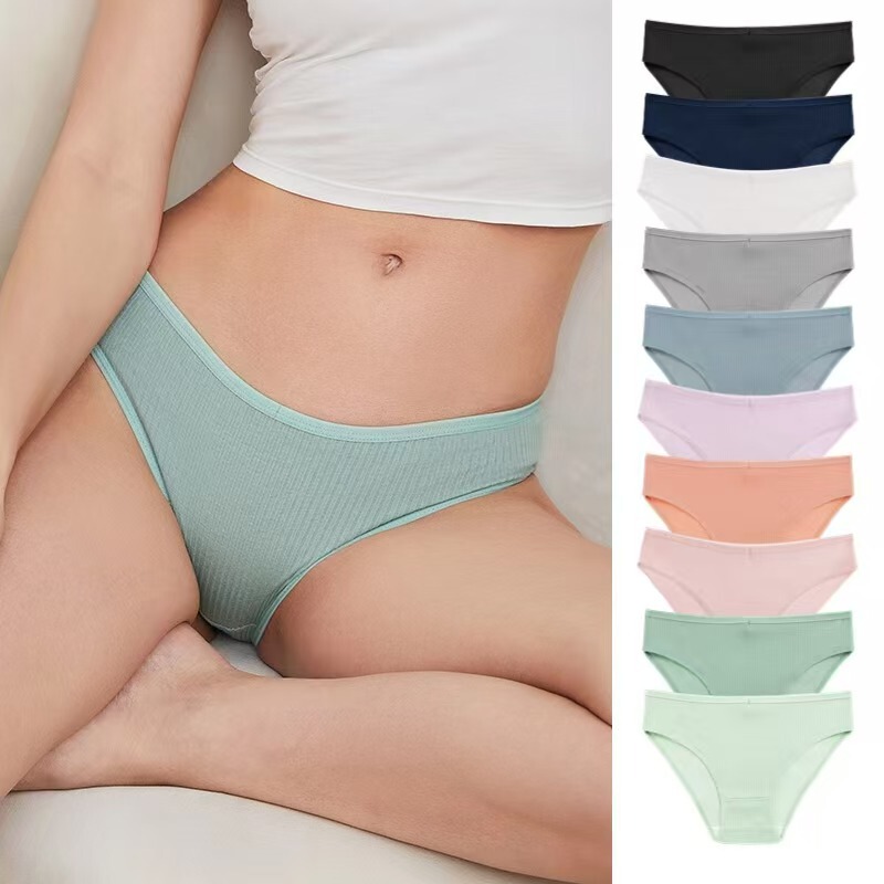 Foreign Trade Hot Threaded Panties Women's Simple Solid Color High-grade Women's Panties Breathable Comfortable Girl's Briefs Explosions