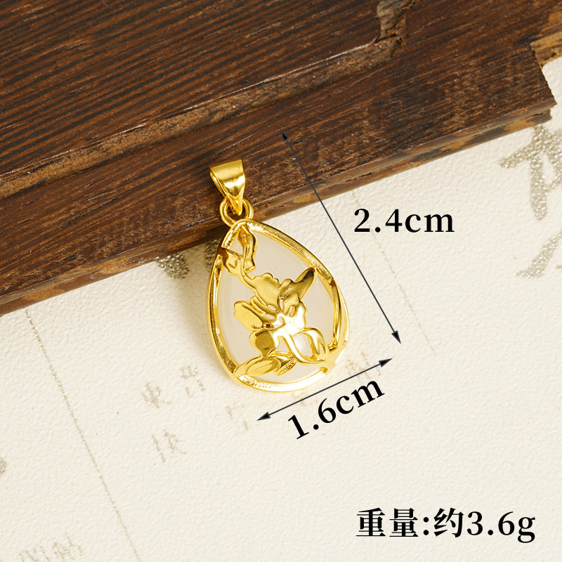 Colgante de calcedonia verde de imitación de loto de oro de arena vietnamita