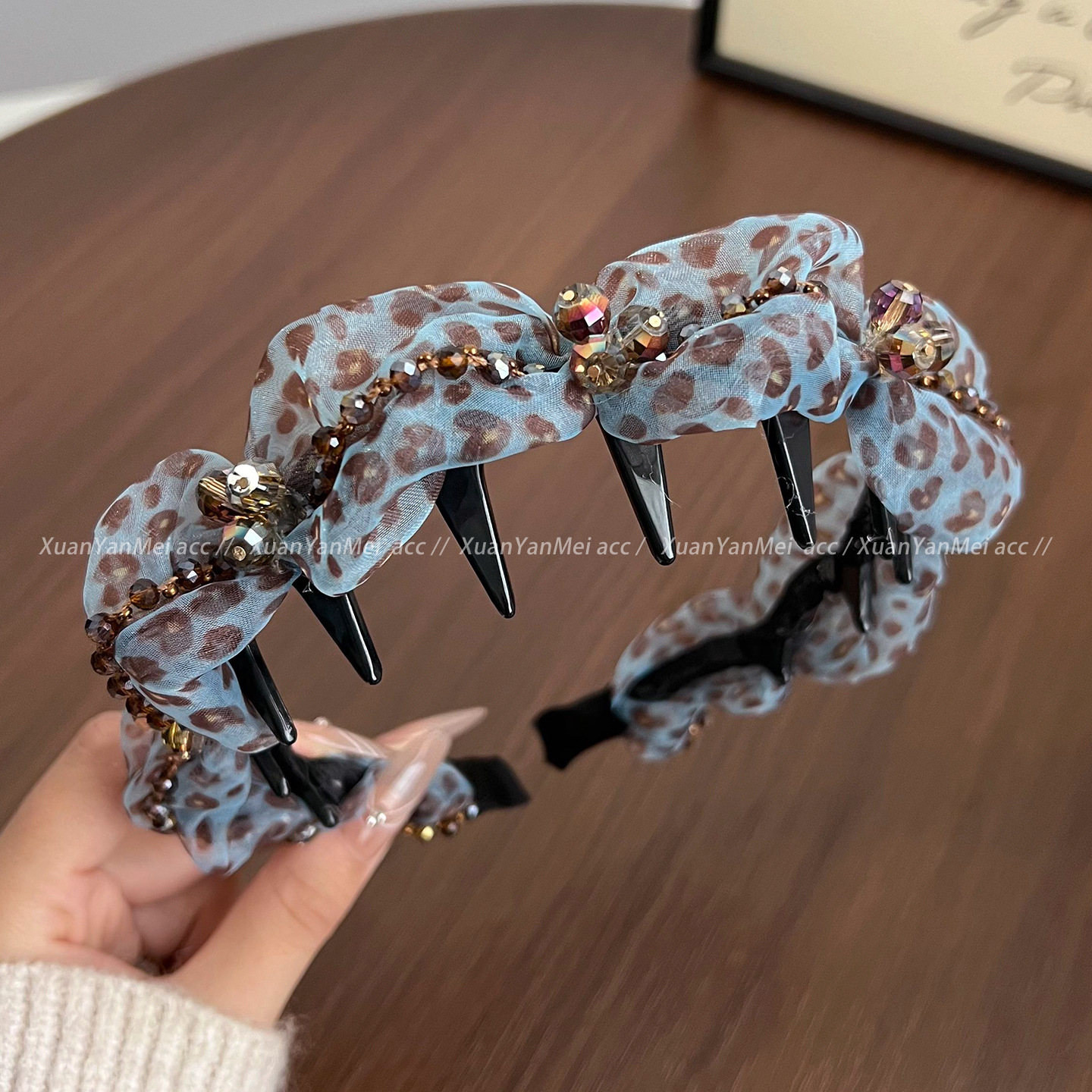 Blue coffee mesh diamond crystal headband