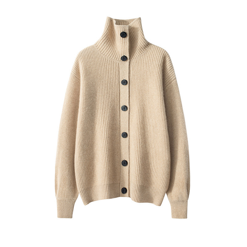 100% Pure Cashmere Autumn and Winter Thickeneded Ingot Needle Zipper Vest Short High Collar Knitted Cardigan Jacket Loose Sweater