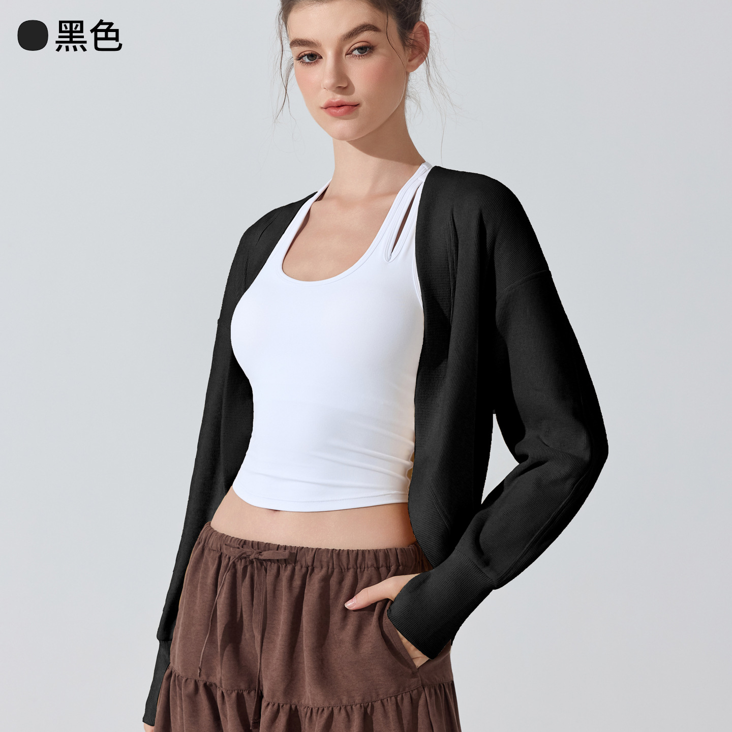Europa y Estados Unidos transfronterizos camisa de manga larga piel transpirable pilates fitness yoga chaqueta de invierno cardigán suelto image 12