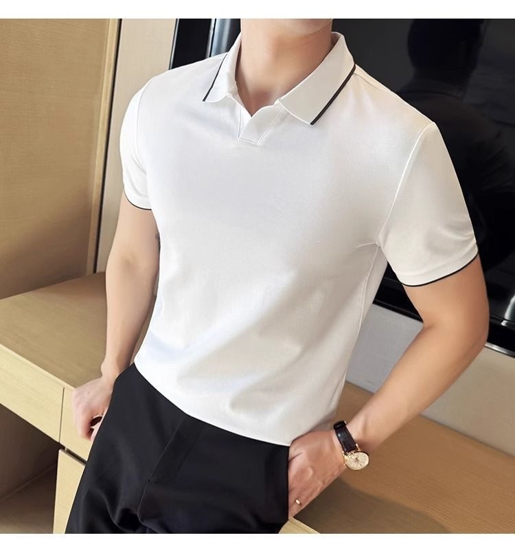 Áo Polo Nam Cổ Bẻ Vải Lụa Băng Mát Mùa Hè Tay Ngắn — màu đen, Cao bồi xanh, màu trắng chi tiết 9