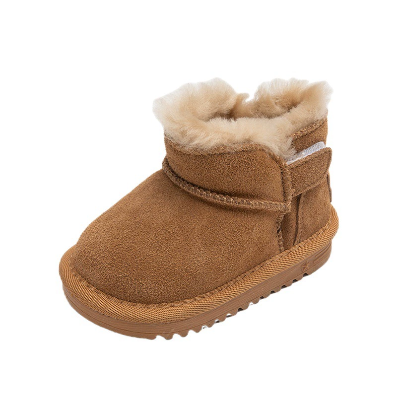 Детские зимние сапоги из натуральной кожи, новая модель 2025 года, с дополнительным флисом и утолщением для тепла, зимние хлопковые сапоги для мальчиков и девочек, модные теплые сапоги.