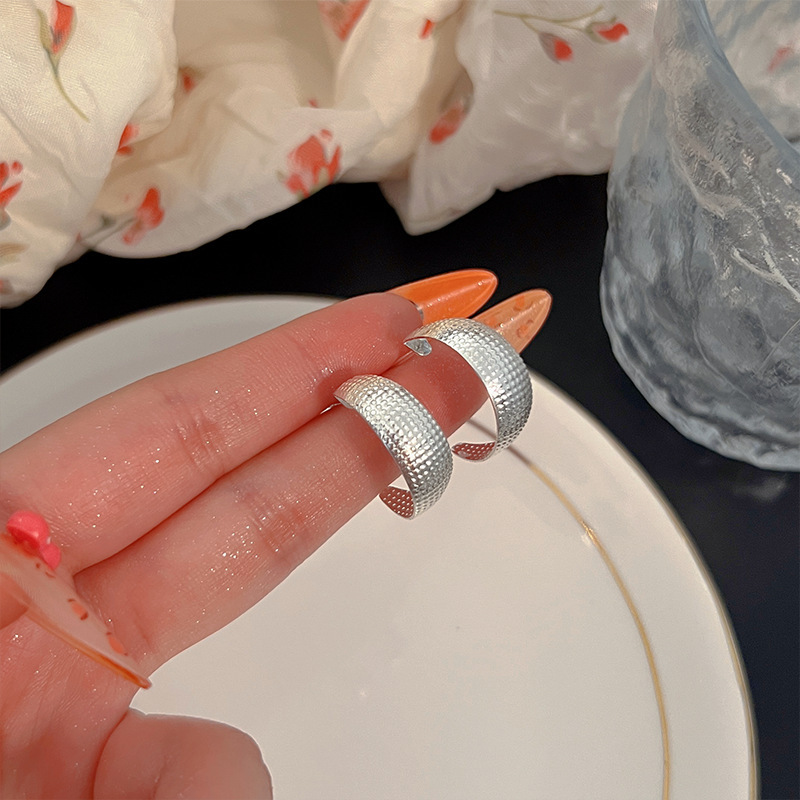 Anillo de metal francés aretes de anillo simple aretes de aretes nuevos estilos de estilo estilo estilo estilo de diseño de nicho temperamento único aretes de mujer cara pequeña