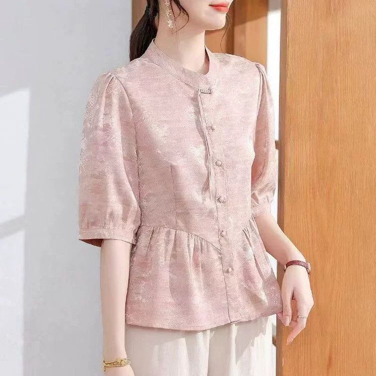 Шифоновая рубашка с короткими рукавами для мамы, новинка 2025 года, летняя маленькая рубашка, летняя футболка для женщин среднего и пожилого возраста, тонкий топ