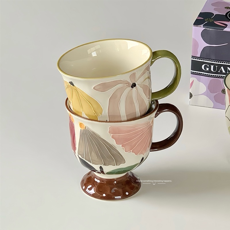 レトロなコーヒーカップセラミックカップインスタイル高価値マグ手描きアフタヌーンティーラテカップ家庭用ウォーターカップ|undefined