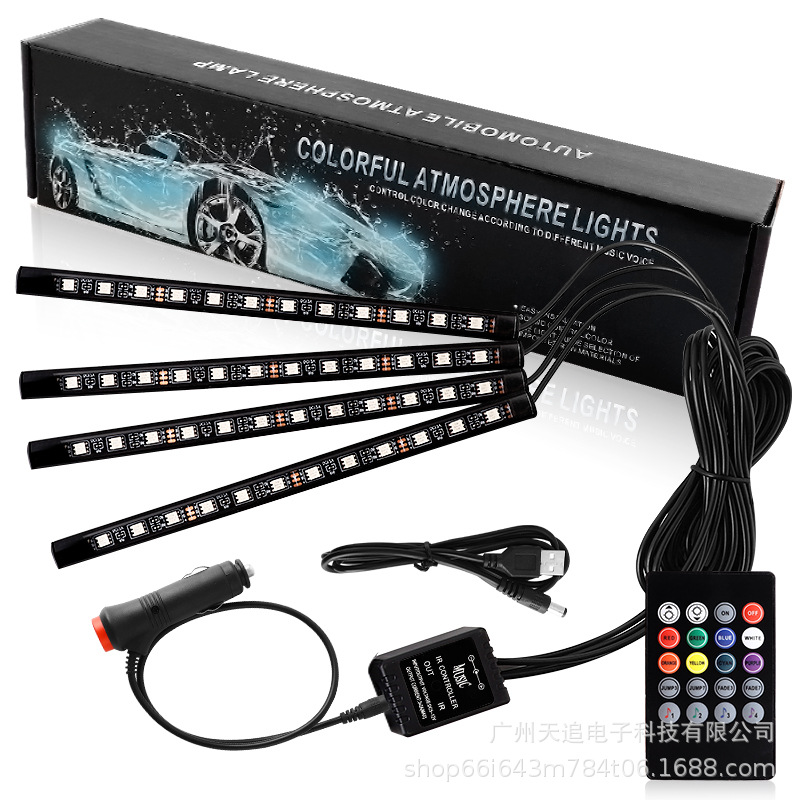 Faro del coche modificado coche control de voz pie luz transfronteriza caliente coche teléfono móvil Bluetooth pie decoración LED