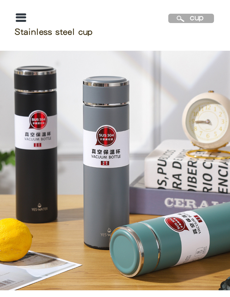 Office and business vacuum insulated cup, 304 stainless steel cup set, gift box, customized annual meeting gift, tea-water separation cup pic 38