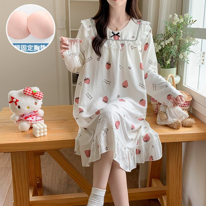 Pijamas transfronterizos de otoño de mujeres con cojín de pecho nubes de algodón pijama de manga larga princesa de viento de flores frágil ropa para el hogar se puede usar fuera