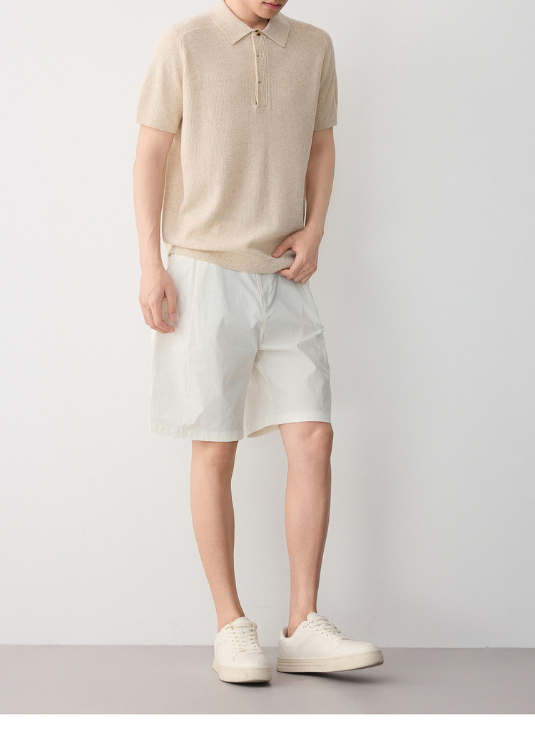 Áo polo nam tay ngắn phong cách cổ điển chất liệu linen pha — đen chi tiết 24