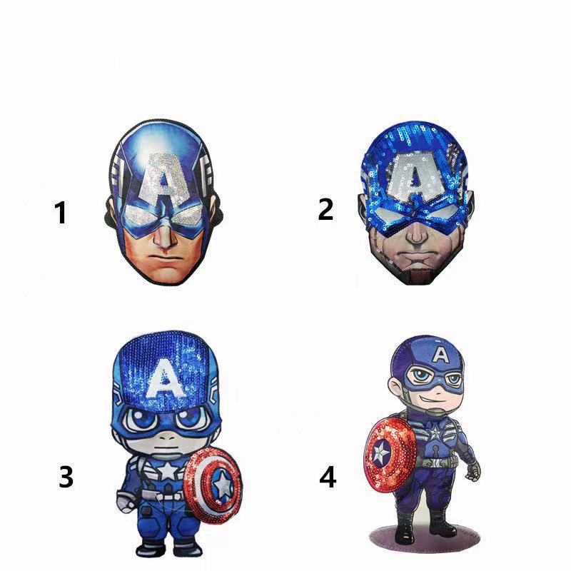 美国队长亮片布贴绣花章仔漫威超人卡通人物DIY刺绣洞绣印花亮片