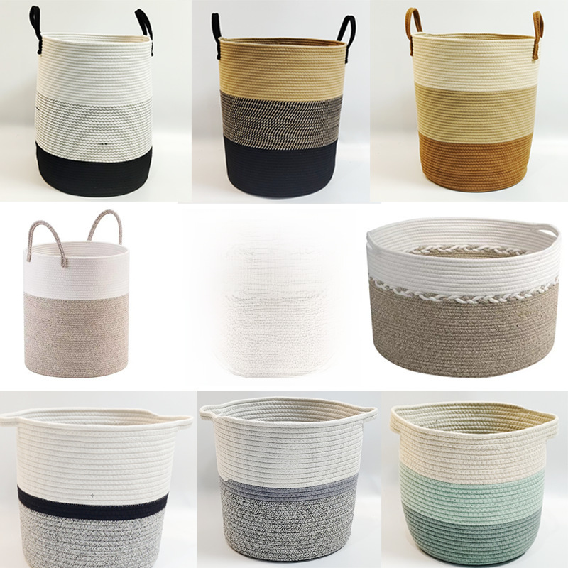 Cross-border cotton rope woven basket storage basket large capacity dirty clothes hamper foldable miscellaneous basket carry-on storage basket storage basket