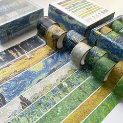 Van Gogh Starry Sky Oil Painting Bronzing Washi Tape Handbook Tape DIY Decoration 8 Combination Handbook Tape Stationery