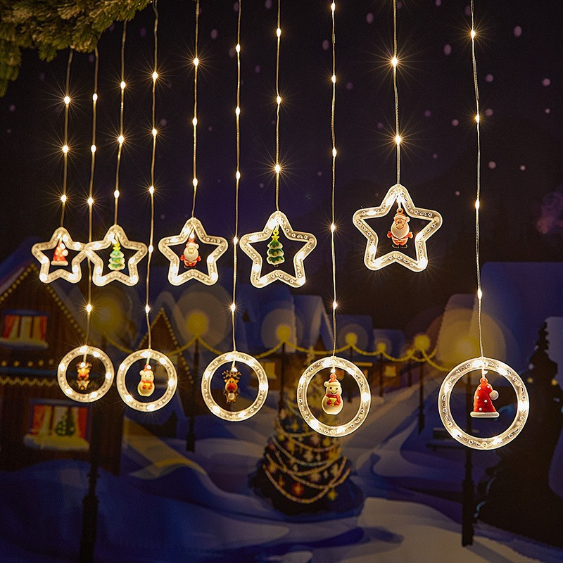 Decoración de ventanas de Navidad lámpara de colgante Santa Claus árbol de Navidad anillo de luz de modelado LED cadena de lámpara de cortina de dormitorio