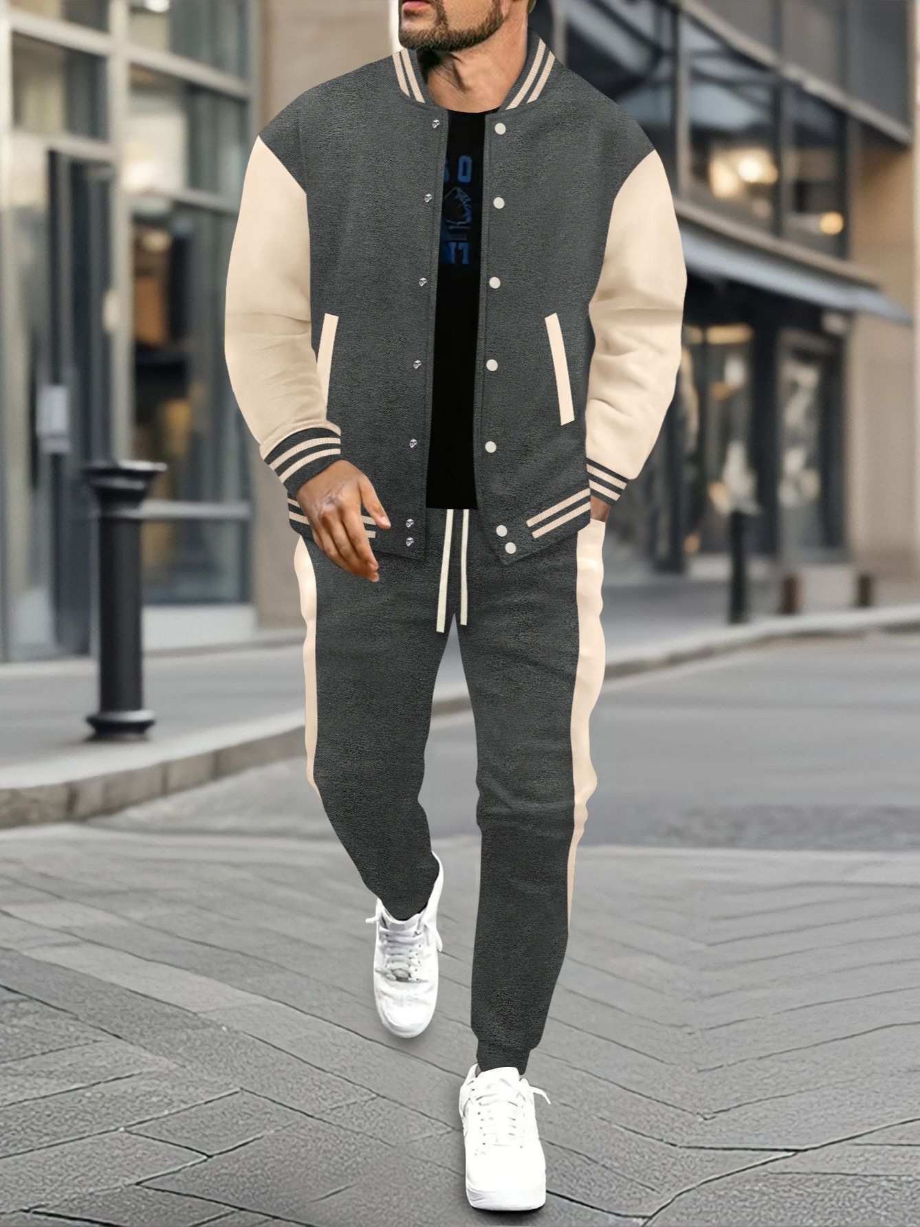 Herren Baseball Strickjacke Mit Hose Im Colour Block Design_voghion.com
