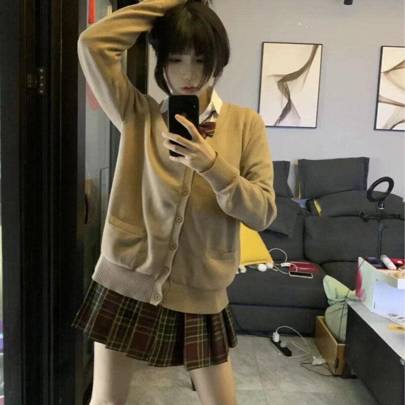Spring and Autumn Japanese original jk coat sweater College Style School sense cardigan long sleeve shirt outer wear one suit