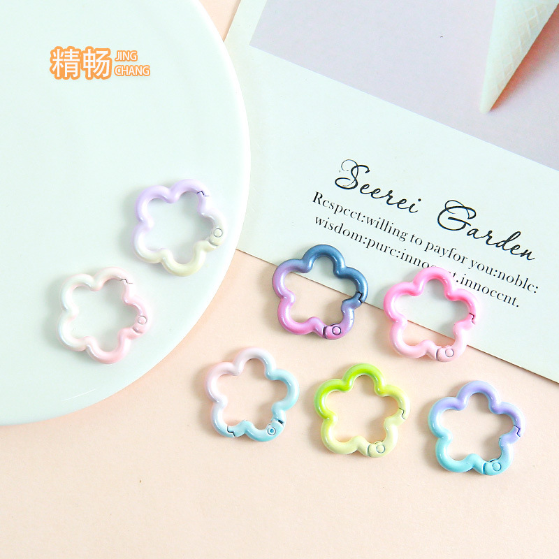 New Gradient Plum Blossom Spring Buckle Colorful Keychain Accessories DIY Parts Zinc Alloy Connecting Ring Pendant Wholesale
