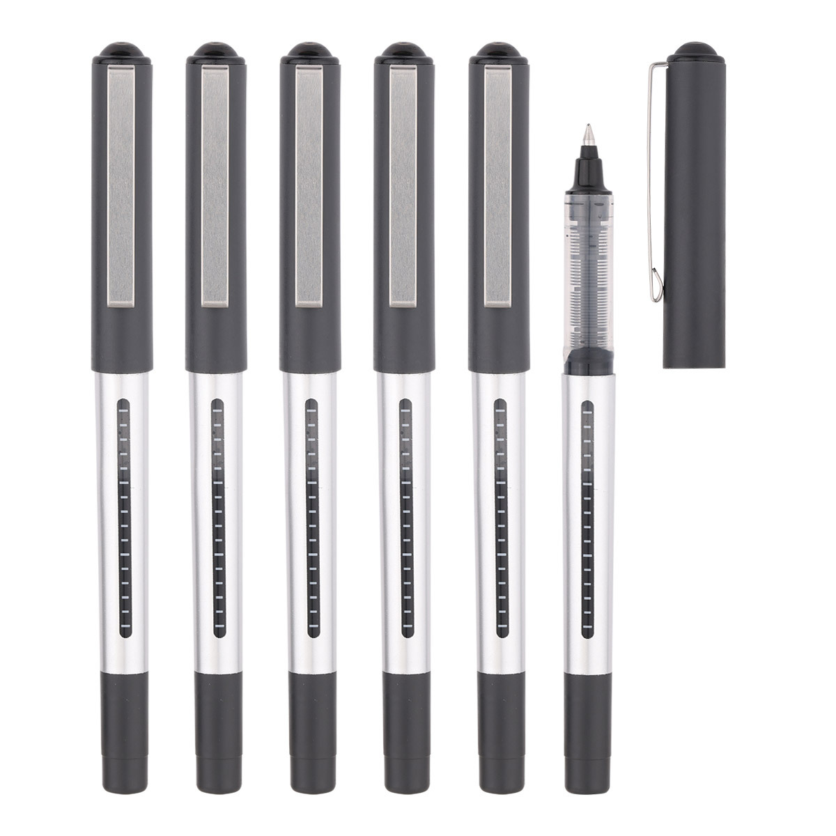 Clásico de gran capacidad pluma de perlas líquida directa personalizada impresión LOGO firma de oficina bala negra pluma neutra de secado rápido image 5