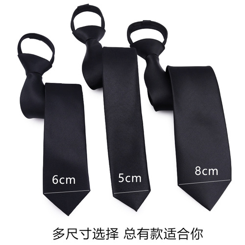 Knot-free black tie casual Korean style formal business men's zipper style lazy solid color tie for work