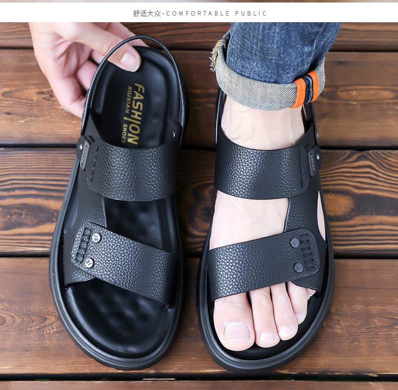 Dép sandal nam da bò lớp đầu hở ngón thoáng khí chống trượt đi biển và dạo phố — C6253 Màu nâu, C6253 Màu đen chi tiết 19