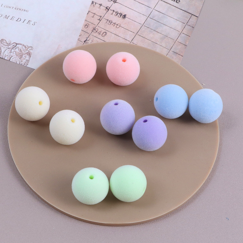 16mm彩色直孔植绒珠通孔圆珠串珠简约百搭diy饰品配件材料批发|undefined