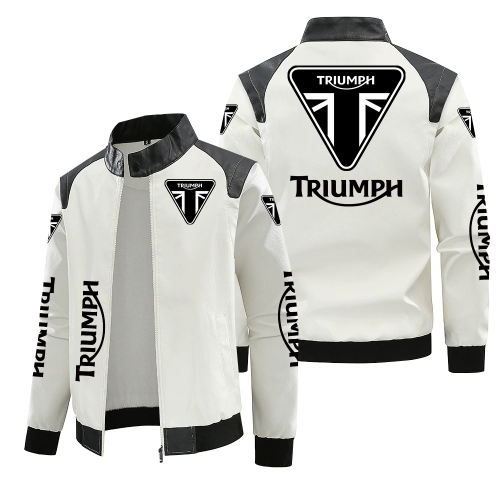 [Европейский код плюс бархат] пальто Triumph punishmenter автомобильная клевая кожаная куртка большого размера печать осень и зима PU высокого класса мужская зажим