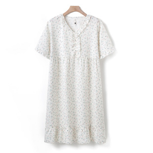 Nightgown for Women Summer Casual Short-Sleeved Mid-Length Dress Loose Cartoon Pajamas Women's Home Wear 2025 New Style