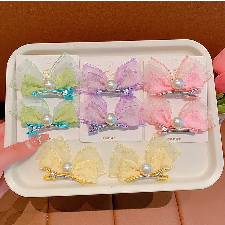 Estilo coreano perla tridimensional arco Orejas de conejo bebé clip pequeño fresco Seersucker niños horquilla lindo tocado