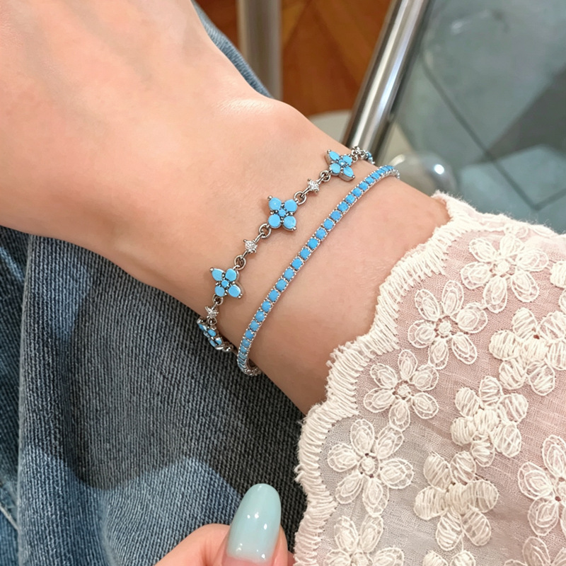 Popular Lucky Flower Turquoise Bracelet, Niche Fresh and High-End Style, Stackable, Enhances Complexion, Cool and Refined Feel, Wholesale Jewelry Popular Lucky Flower Turquoise Bracelet, Niche Fresh and High-End Style, Stackable, Enhances Complexion, Cool and Refined Feel, Wholesale Jewelry