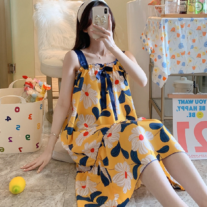 Correa de verano camisón chica con almohadilla de pecho pijamas correa de arco de seda artificial sexy desgaste del hogar lindo sexy