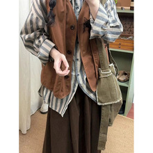 日系软妹森系简约马甲女学生秋复古半身裙休闲公主袖套装