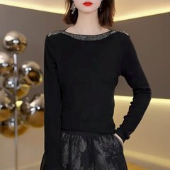 一件代发直播爆款2025秋季新款时尚一字肩长袖洋气女装打底衫上衣
