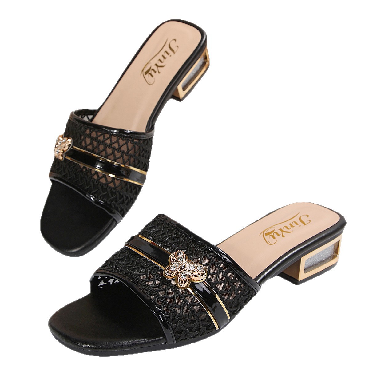 Sandalias de Tacón Grueso con Punta Cuadrada de Cuero Artificial para Verano image 5