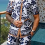 短袖植物印花跨境套装
