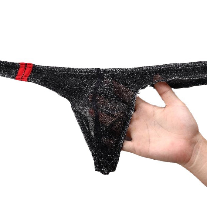 Europa y América del comercio Exterior GAY ropa interior de los hombres Europeos y Americanos perspectiva fina bolsa de malla de cintura baja Tanga T pantalones Plus tamaño E079