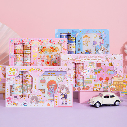 Japanese paper sticker tape series gift box set, cartoon character handbook, cute tape stickers, DIY decorative stickers